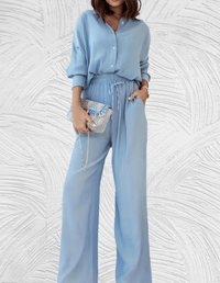 Ensemble chemisier 2 pièces et pantalon large pour femmes - tenue élégante et tendance