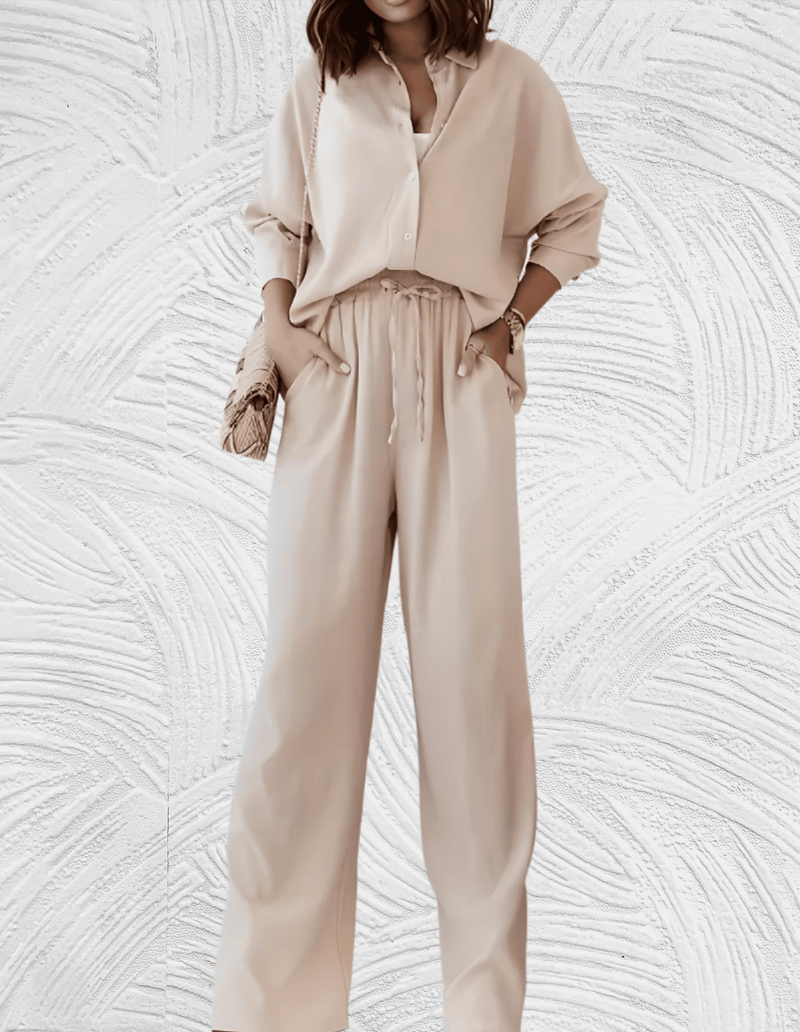 Ensemble chemisier 2 pièces et pantalon large pour femmes - tenue élégante et tendance