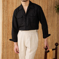 Chemise en lin pour homme - Coupe décontractée - à boutons - manches longues - deux poches sur la poitrine