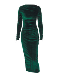 Robe bodycon chic à manches longues pour femmes - longueur mi-longue extensible avec détails froncés pour un look élégant