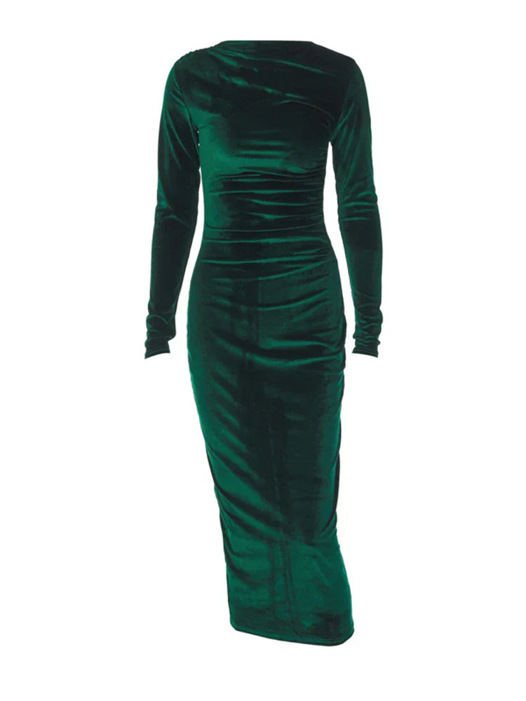 Robe bodycon chic à manches longues pour femmes - longueur mi-longue extensible avec détails froncés pour un look élégant
