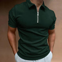 Polo slim pour hommes avec fermeture à glissière - manches courtes respirant style décontracté