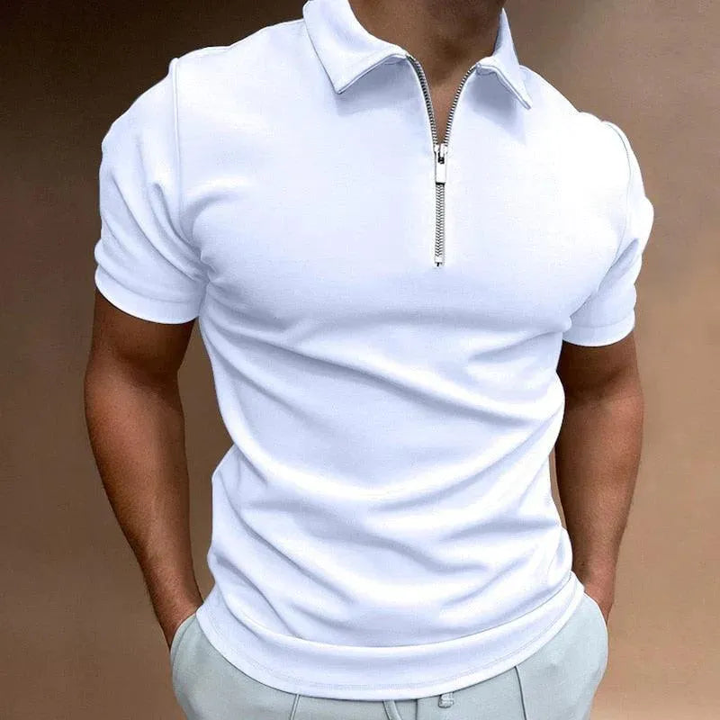 Polo slim pour hommes avec fermeture à glissière - manches courtes respirant style décontracté