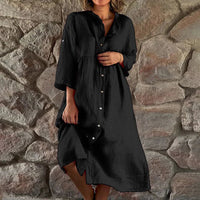 Robe midi décontractée pour femmes à boutons - Manches longues et silhouette fluide élégante