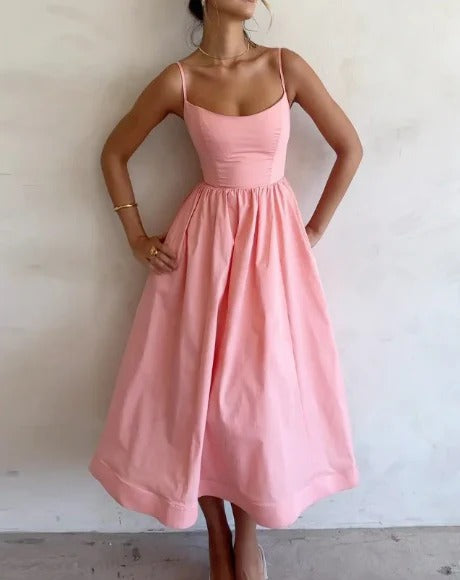 Stylish Plain Sleeveless Midi Dress - Moon pour un look chic et élégant