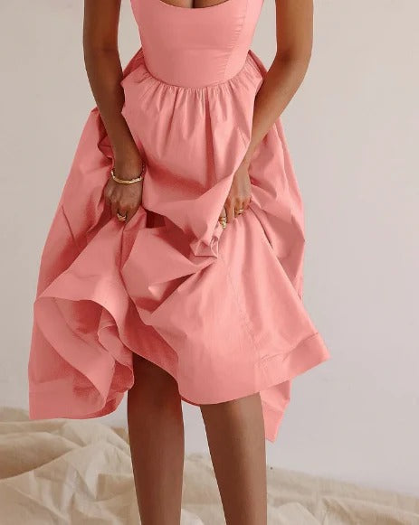 Stylish Plain Sleeveless Midi Dress - Moon pour un look chic et élégant