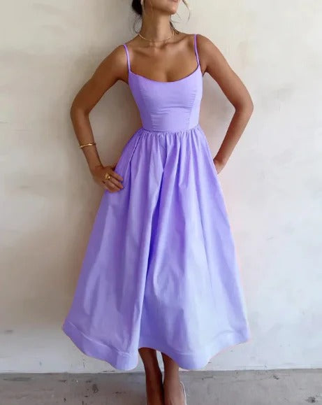 Stylish Plain Sleeveless Midi Dress - Moon pour un look chic et élégant