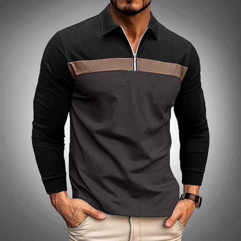 Polo à manches longues élégant pour hommes avec fermeture à glissière - coupe étroite, style décontracté et sophistiqué