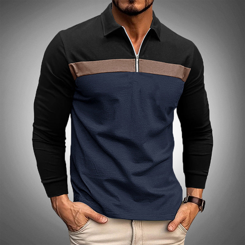 Polo à manches longues élégant pour hommes avec fermeture à glissière - coupe étroite, style décontracté et sophistiqué