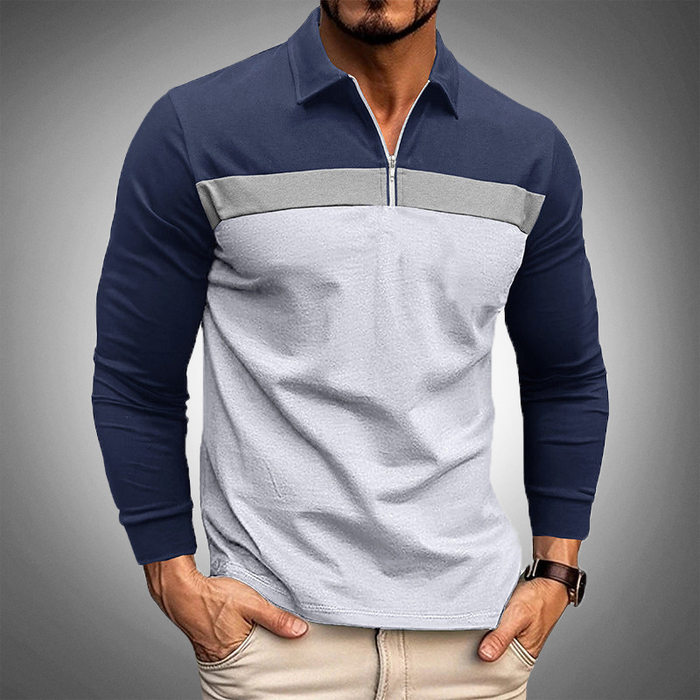 Polo à manches longues élégant pour hommes avec fermeture à glissière - coupe étroite, style décontracté et sophistiqué