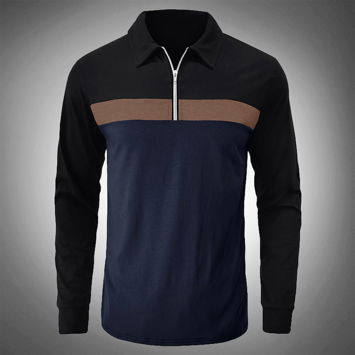 Polo à manches longues élégant pour hommes avec fermeture à glissière - coupe étroite, style décontracté et sophistiqué