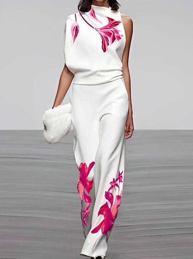 Ensemble 2 pièces urbain stylé à motifs floraux - haut et pantalon à la mode avec motifs floraux accrocheurs
