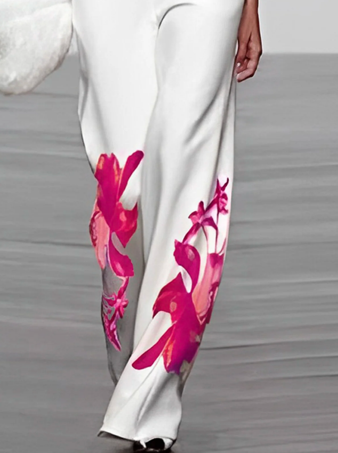 Ensemble 2 pièces urbain stylé à motifs floraux - haut et pantalon à la mode avec motifs floraux accrocheurs
