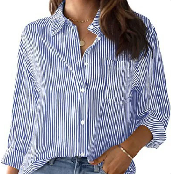 Élégante blouse rayée pour femme avec fermeture à boutons et manches longues pour un look élégant