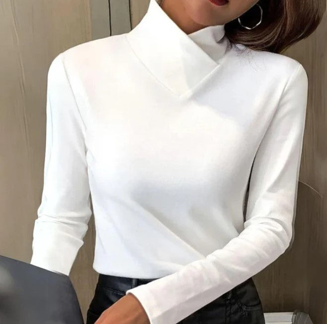 Elégant top à manches longues pour femmes - Polo blanc élégant avec encolure