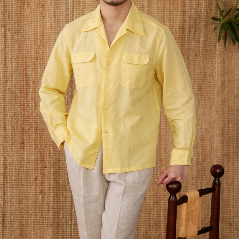 Chemise en lin pour homme - Coupe décontractée - à boutons - manches longues - deux poches sur la poitrine