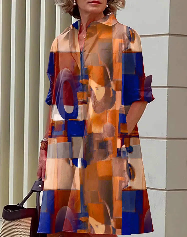 Robe Vintage à Coupe A Élégante en Mélange de Coton Style Rétro