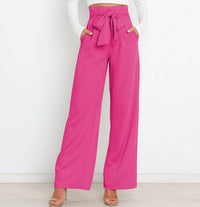 Pantalon à jambe large pour femmes, avec un nœud élégant et une taille haute - parfait pour un look de bureau décontracté et branché.