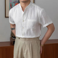 Chemise en lin pour hommes - Coupe décontractée - Col mandarin - Manche longue à boutons - Style casual élégante