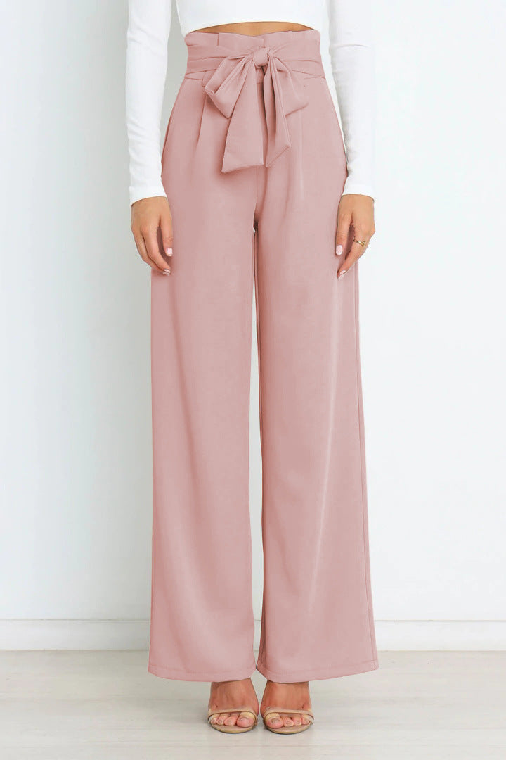 Pantalon élégant à taille haute avec nœud pour un look stylé