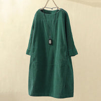 Robe en velours côtelé pour femme - Coupe décontractée - Longueur genou - Manches 3/4 - Style minimaliste élégante