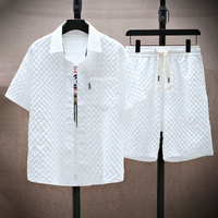 Ensemble Masculin Deux Pièces - Chemise à Texture à Manches Courtes & Short à Taille Élastique - Style Décontracté