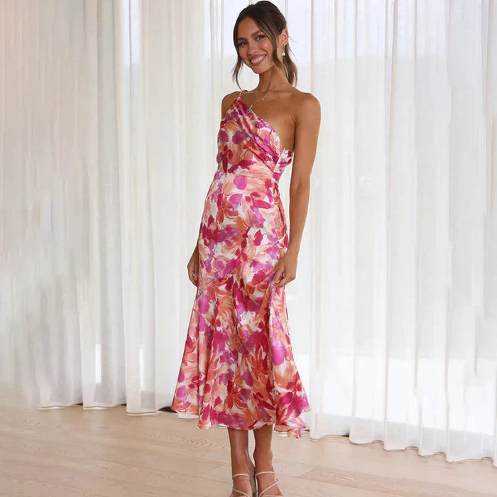 Élégante robe rose fleurie à épaules découvertes Noemi pour un look féminin et élégant