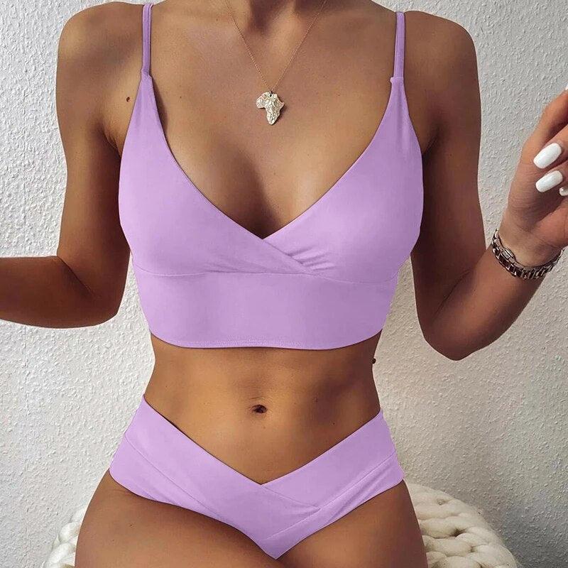 Ensemble Bikini Push-Up à Taille Haute avec Volants pour Femmes