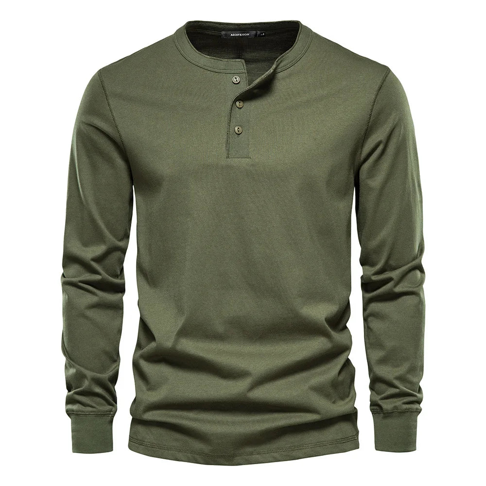 T-shirt pour homme à manches longues et col sans collet pour un style décontracté et élégant