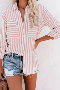 Chemise rayée à manches longues pour femmes - look décontracté élégant et polyvalent