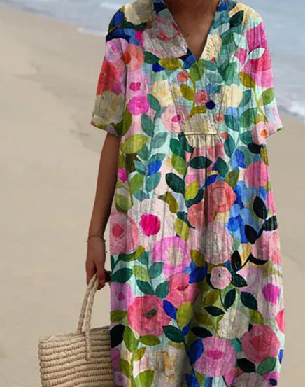 Robe confortable à fleurs colorées et printanières - Rita