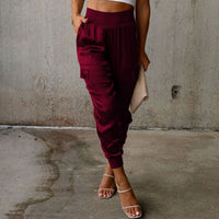 Élégant pantalon cargo pour femme à l'aspect satiné - style décontracté confortable avec taille élastiquée et poches pratiques à porter tous les jours