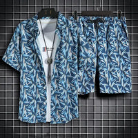 Ensemble décontracté pour hommes avec motif tropical à boutons, parfait pour un style décontracté et tendance