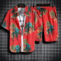 Ensemble décontracté pour hommes avec motif tropical à boutons, parfait pour un style décontracté et tendance