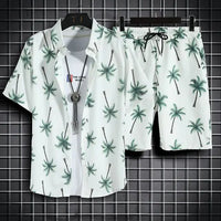 Ensemble décontracté pour hommes avec motif tropical à boutons, parfait pour un style décontracté et tendance