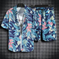 Ensemble décontracté pour hommes avec motif tropical à boutons, parfait pour un style décontracté et tendance
