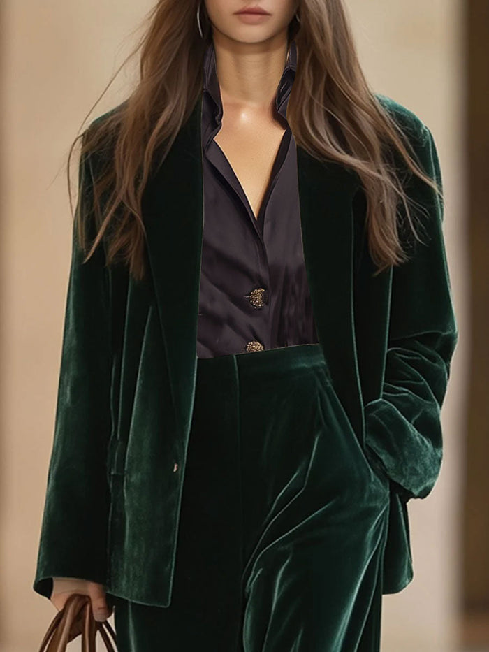 Elegante Damen Velvet Anzug - Stilvolles Blazer- und Hose-Set für Damen