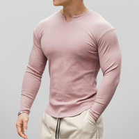 Men's Ribbed Henley Shirt - Slim Fit Long Sleeve Casual Knit Top