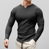 Men's Ribbed Henley Shirt - Slim Fit Long Sleeve Casual Knit Top