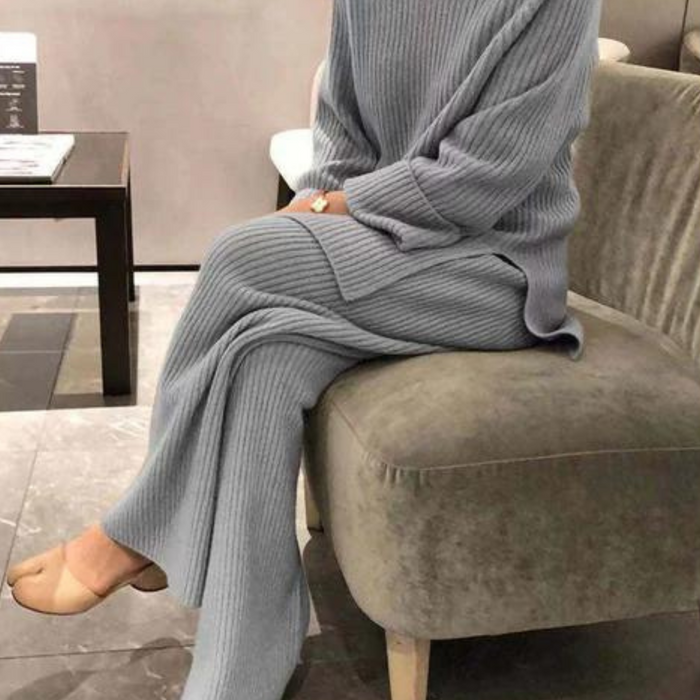 Ensemble de pulls 2 pièces pour femmes - vêtements d'intérieur confortables et élégants en côtes pour la maison et les loisirs