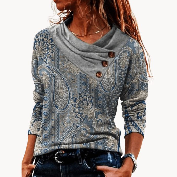 Élégant pull-over tricoté gris pour femmes avec col rabattu stylé