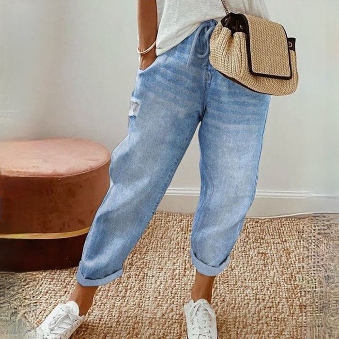 Pantalon de jogging en denim confortable et ample pour femmes - Pantalon décontracté élégant et fonctionnel
