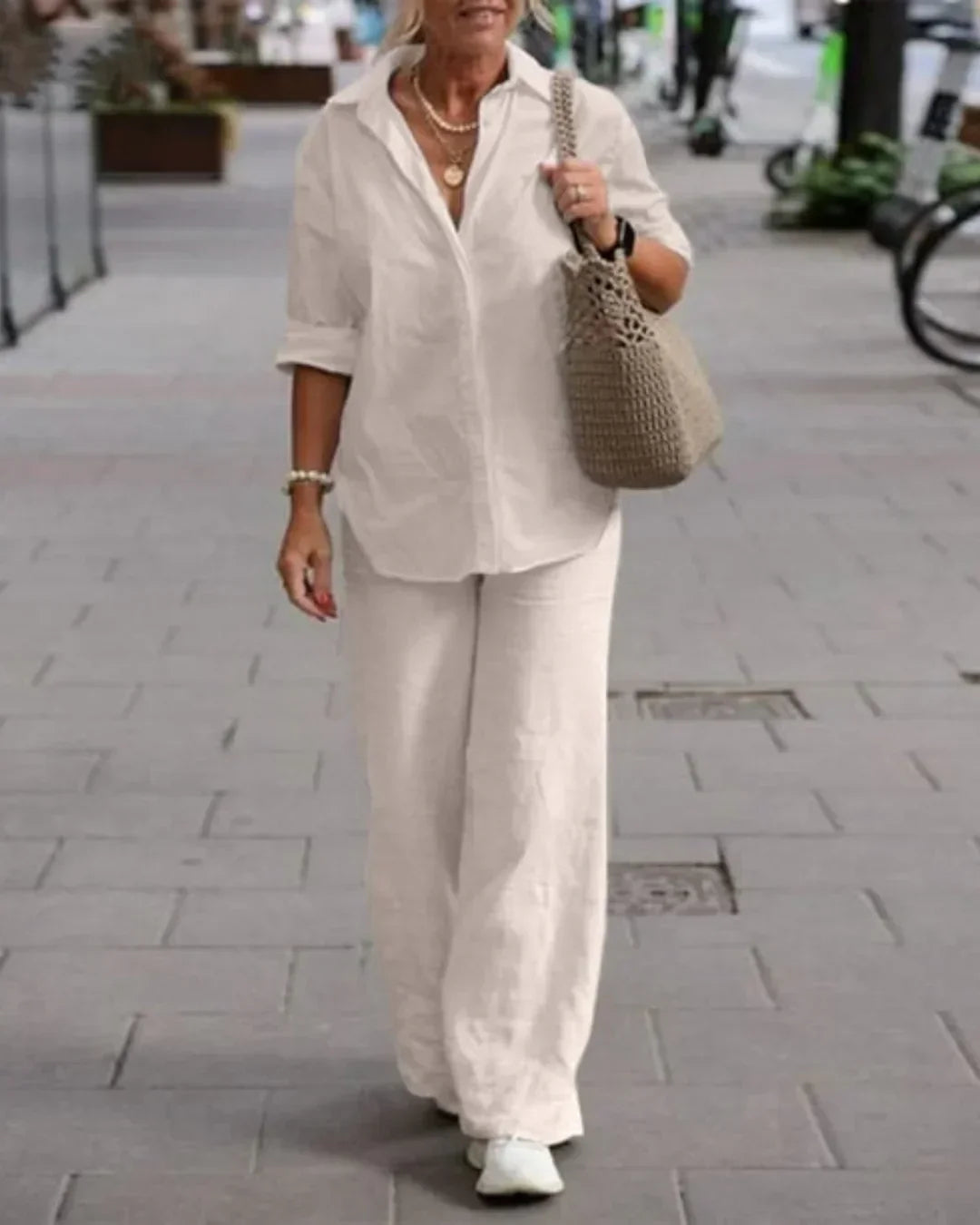 Vêtements féminins décontractés et élégants : ensemble chemise et pantalon en lin de luxe pour un look élégant et confortable