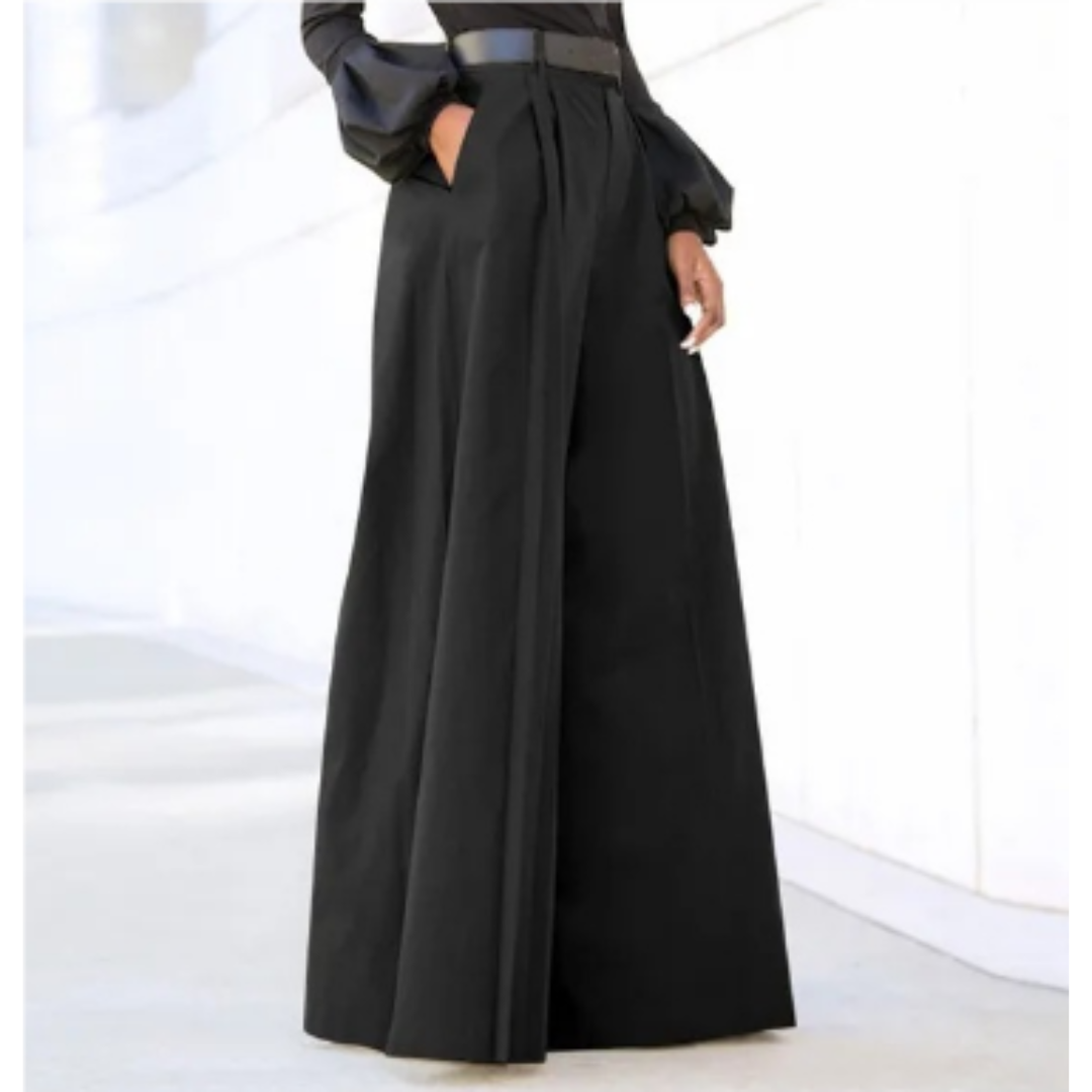 Pantalon élégant à taille haute pour femmes, avec des jambes larges pour un ajustement parfait.