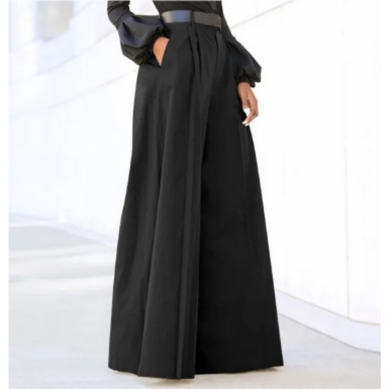 Pantalon élégant à taille haute pour femmes, avec des jambes larges pour un ajustement parfait.