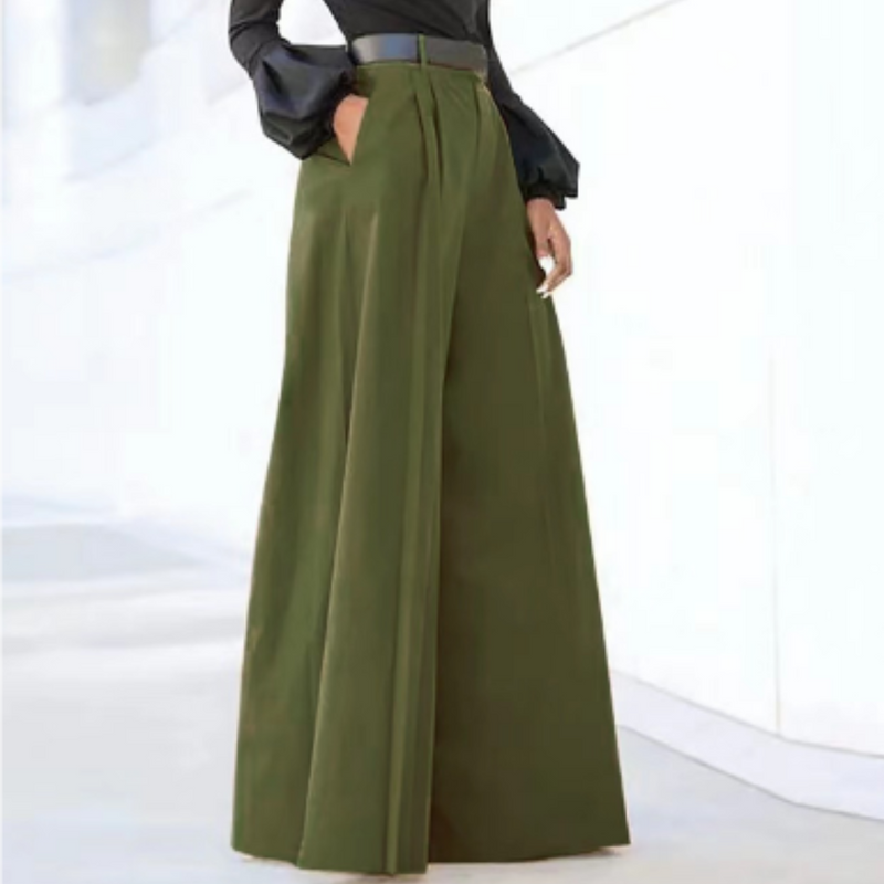 Pantalon élégant à taille haute pour femmes, avec des jambes larges pour un ajustement parfait.