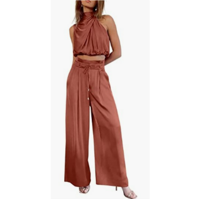 Élégant ensemble 2 pièces en satin pour femmes - un haut et un pantalon élégants pour un look sophistiqué