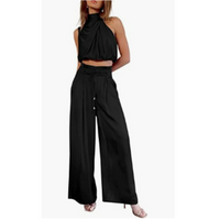 Élégant ensemble 2 pièces en satin pour femmes - un haut et un pantalon élégants pour un look sophistiqué