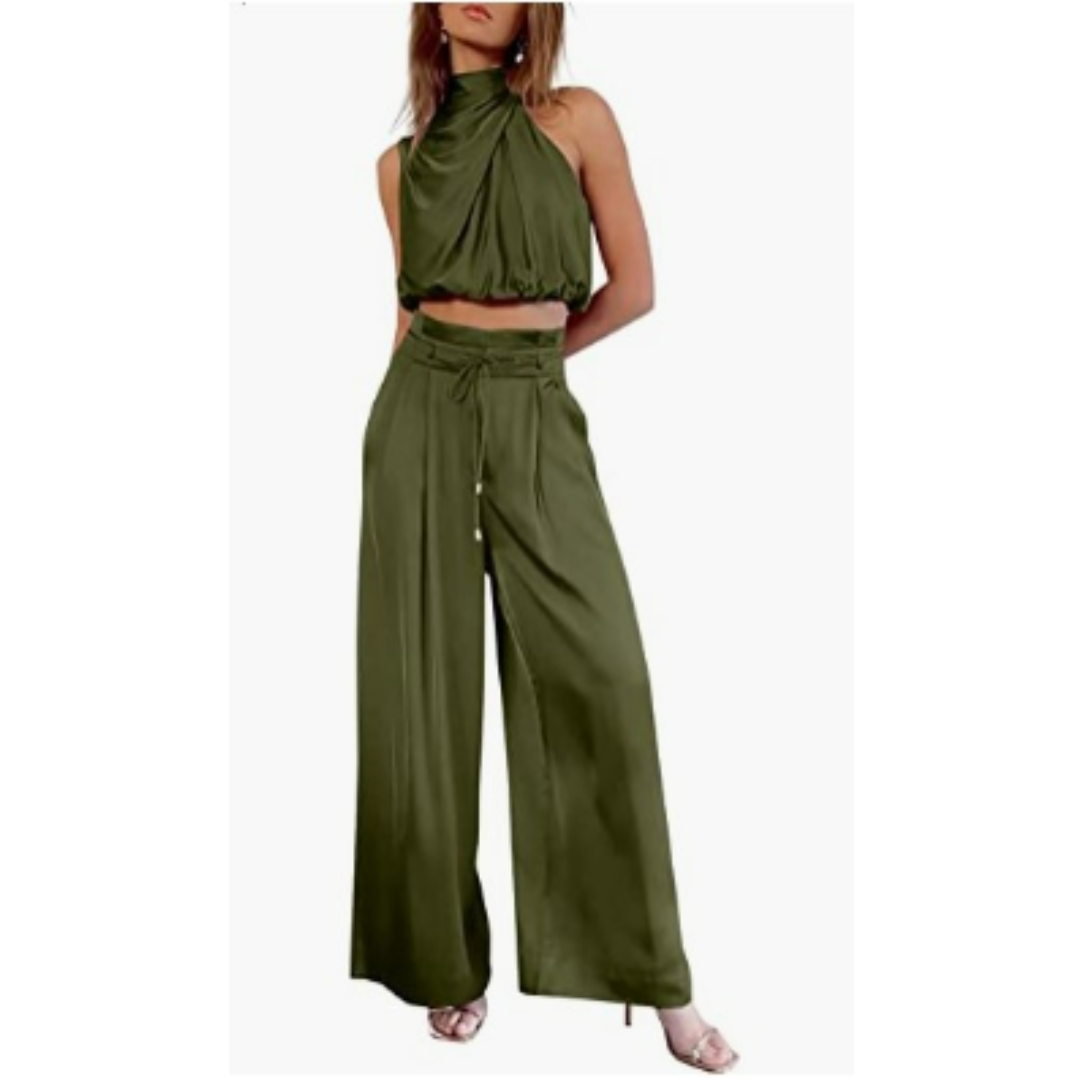 Élégant ensemble 2 pièces en satin pour femmes - un haut et un pantalon élégants pour un look sophistiqué