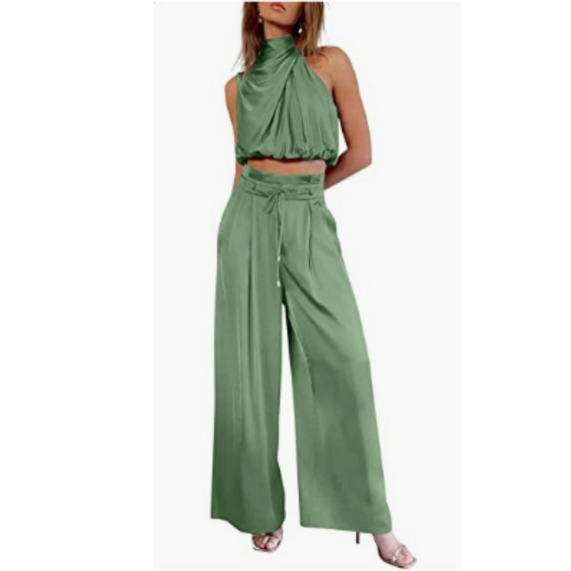 Élégant ensemble 2 pièces en satin pour femmes - un haut et un pantalon élégants pour un look sophistiqué